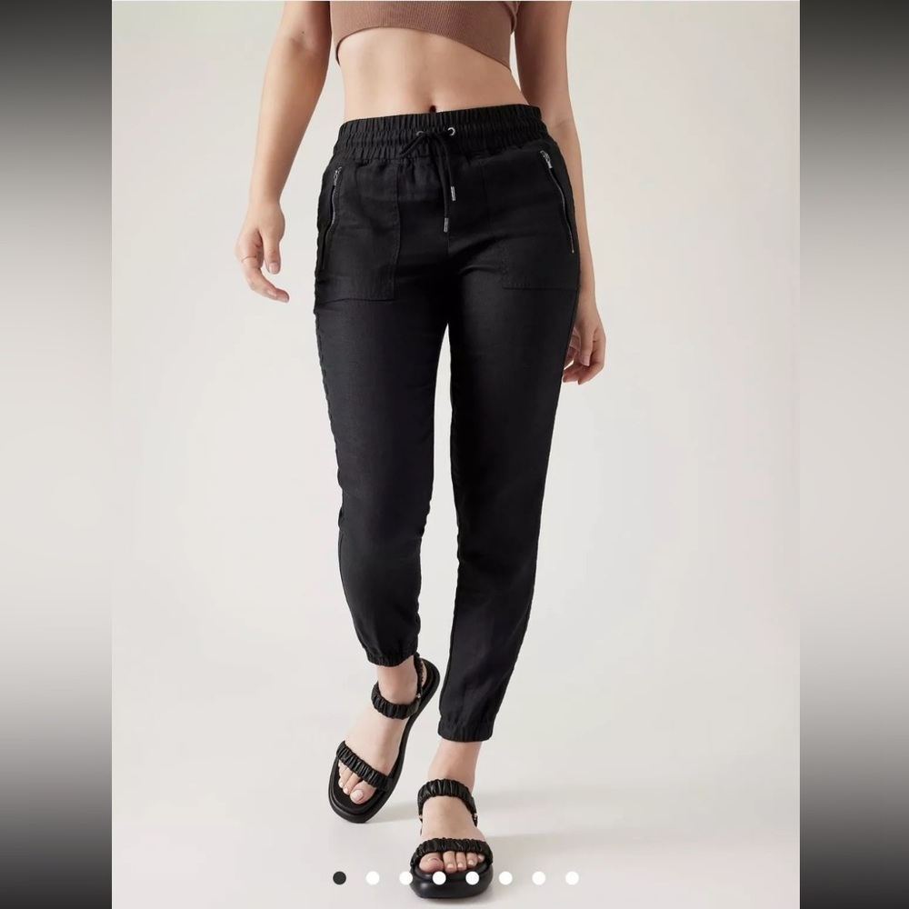 Athleta Black Cabo Linen Jogger Drawstring Pants Sz 2